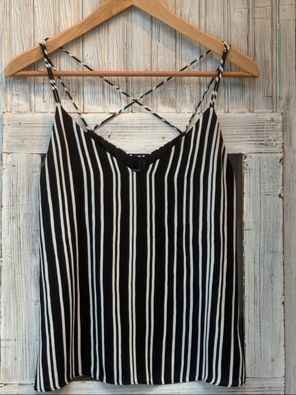 H&M Black & White Vertical Stripe Crisscross Cami Size 2 EUC